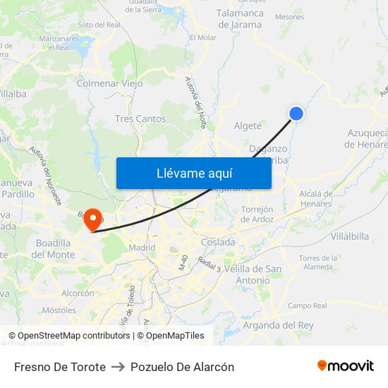 Fresno De Torote to Pozuelo De Alarcón map