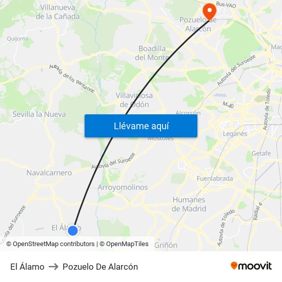 El Álamo to Pozuelo De Alarcón map