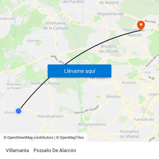 Villamanta to Pozuelo De Alarcón map