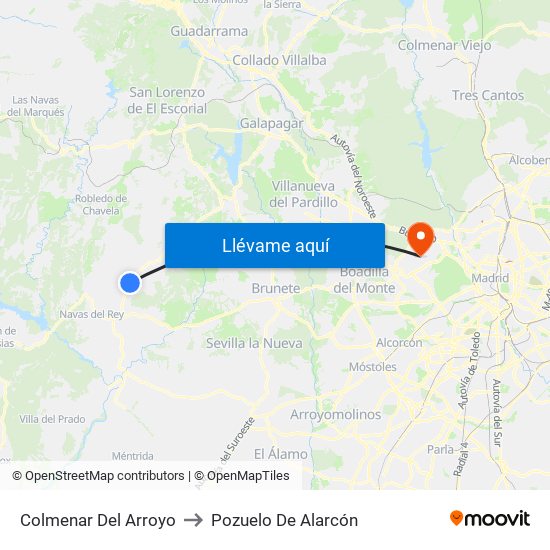 Colmenar Del Arroyo to Pozuelo De Alarcón map