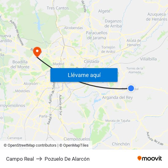 Campo Real to Pozuelo De Alarcón map