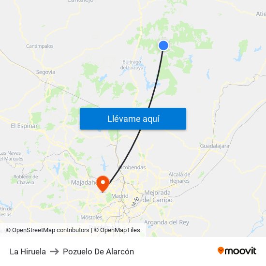 La Hiruela to Pozuelo De Alarcón map