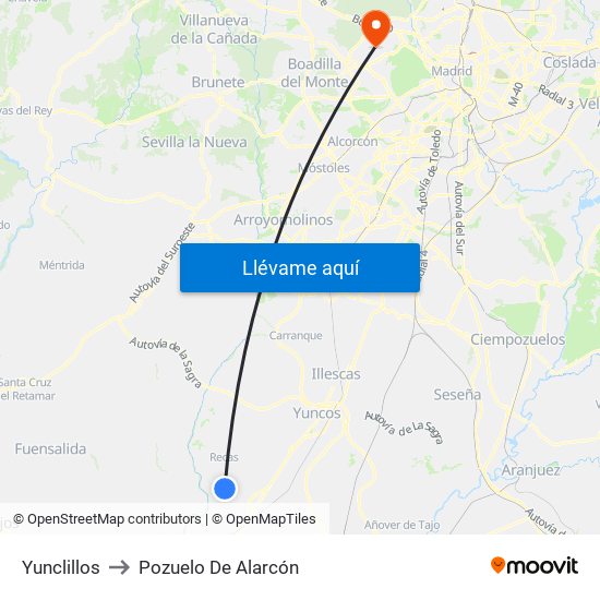 Yunclillos to Pozuelo De Alarcón map