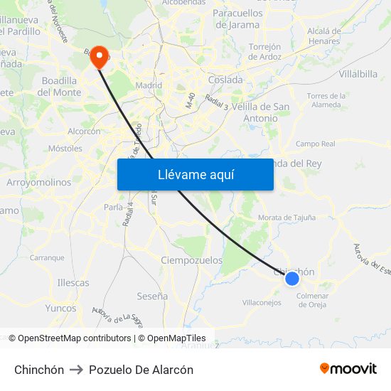 Chinchón to Pozuelo De Alarcón map