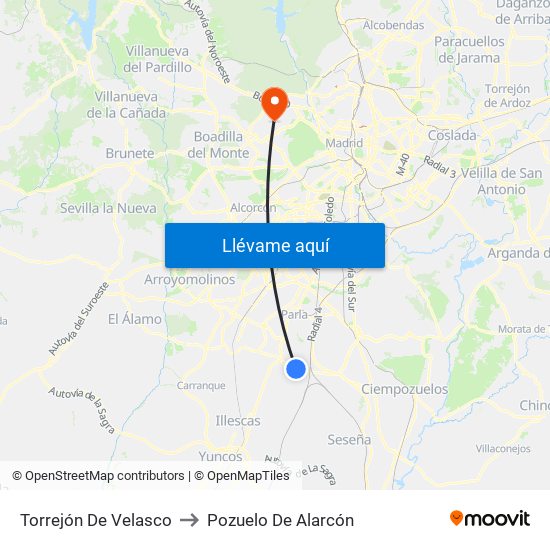 Torrejón De Velasco to Pozuelo De Alarcón map