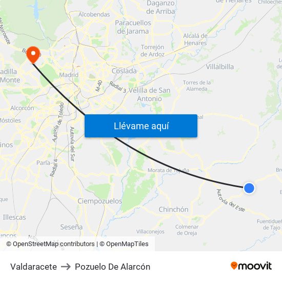 Valdaracete to Pozuelo De Alarcón map