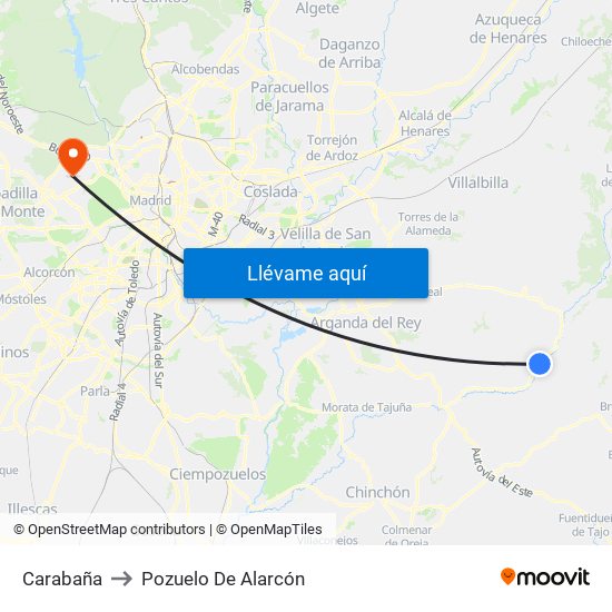 Carabaña to Pozuelo De Alarcón map