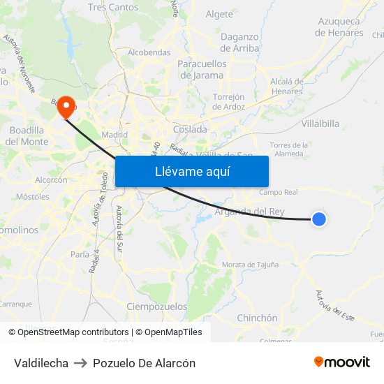 Valdilecha to Pozuelo De Alarcón map