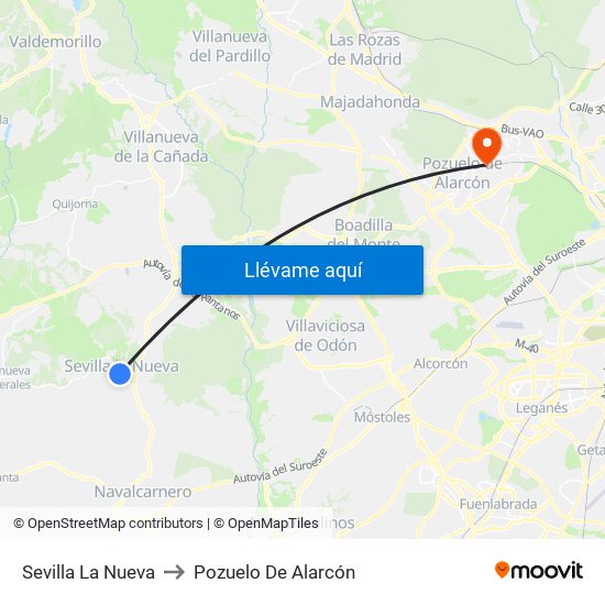 Sevilla La Nueva to Pozuelo De Alarcón map