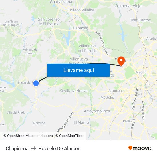 Chapinería to Pozuelo De Alarcón map