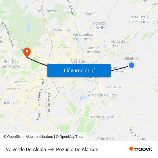 Valverde De Alcalá to Pozuelo De Alarcón map