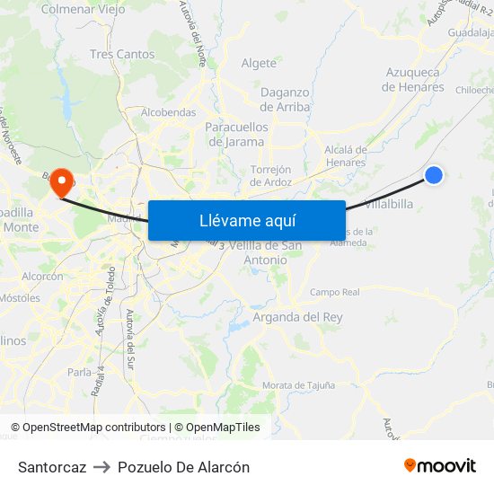 Santorcaz to Pozuelo De Alarcón map