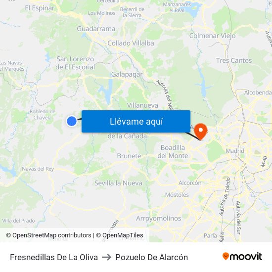 Fresnedillas De La Oliva to Pozuelo De Alarcón map