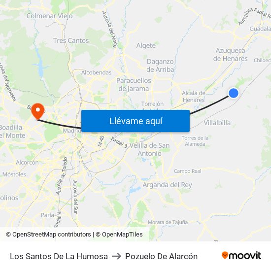 Los Santos De La Humosa to Pozuelo De Alarcón map