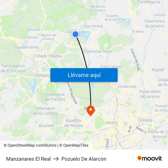 Manzanares El Real to Pozuelo De Alarcón map