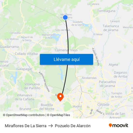 Miraflores De La Sierra to Pozuelo De Alarcón map