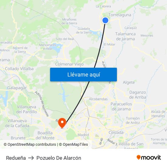 Redueña to Pozuelo De Alarcón map
