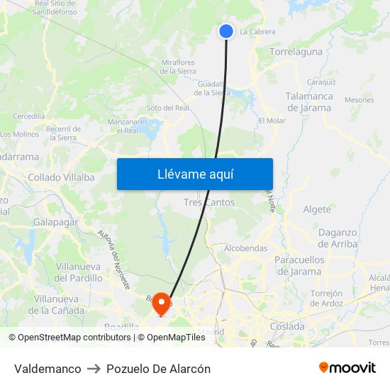 Valdemanco to Pozuelo De Alarcón map