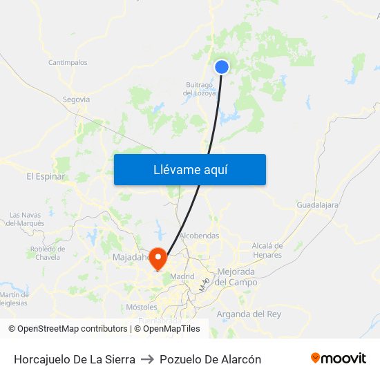 Horcajuelo De La Sierra to Pozuelo De Alarcón map