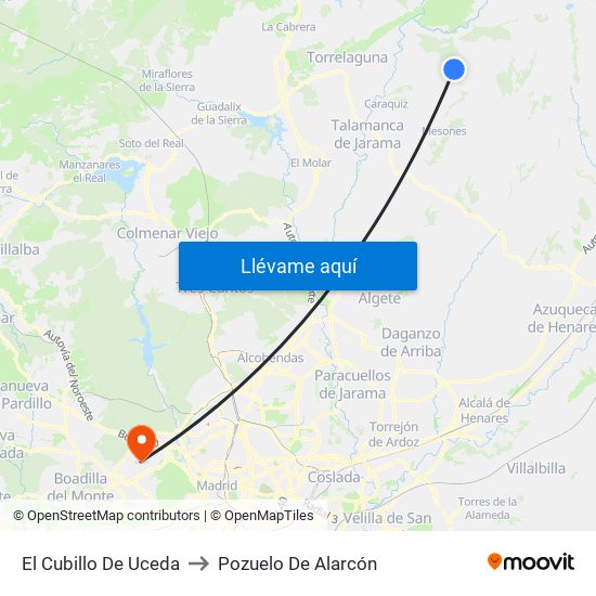 El Cubillo De Uceda to Pozuelo De Alarcón map
