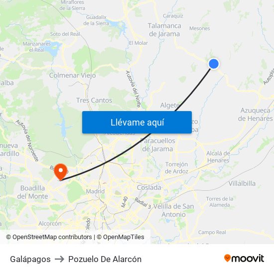 Galápagos to Pozuelo De Alarcón map