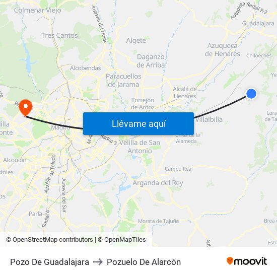 Pozo De Guadalajara to Pozuelo De Alarcón map