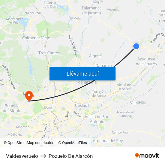 Valdeaveruelo to Pozuelo De Alarcón map