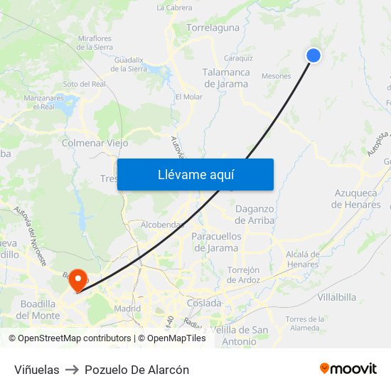 Viñuelas to Pozuelo De Alarcón map