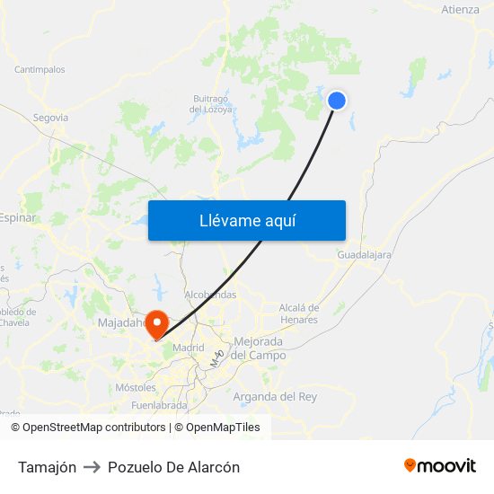 Tamajón to Pozuelo De Alarcón map