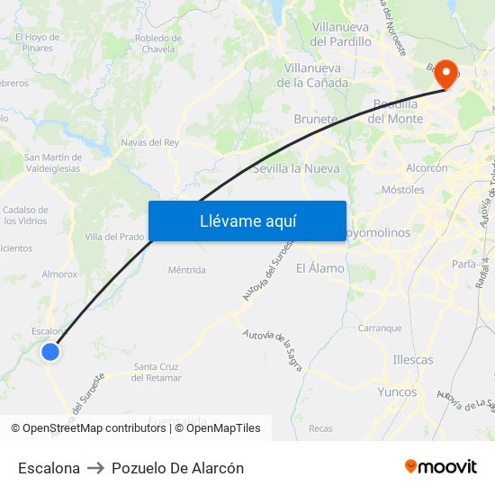 Escalona to Pozuelo De Alarcón map
