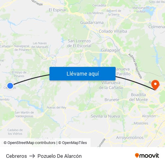 Cebreros to Pozuelo De Alarcón map