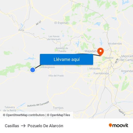 Casillas to Pozuelo De Alarcón map