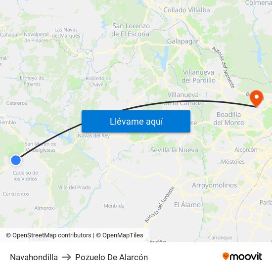 Navahondilla to Pozuelo De Alarcón map