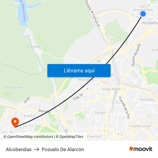 Alcobendas to Pozuelo De Alarcón map