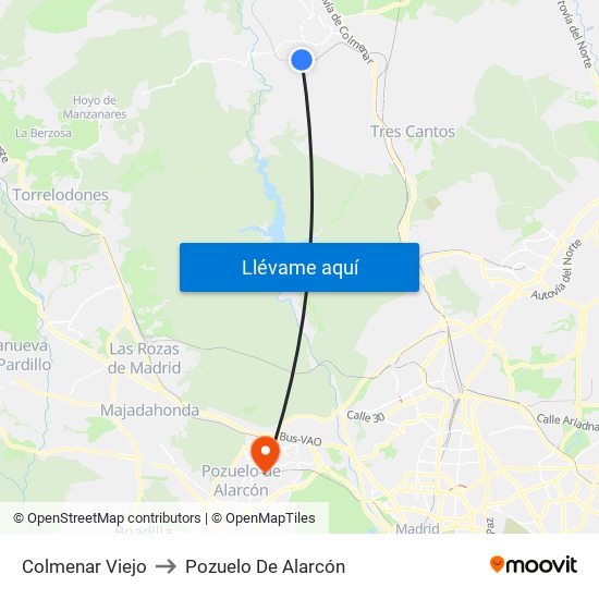 Colmenar Viejo to Pozuelo De Alarcón map