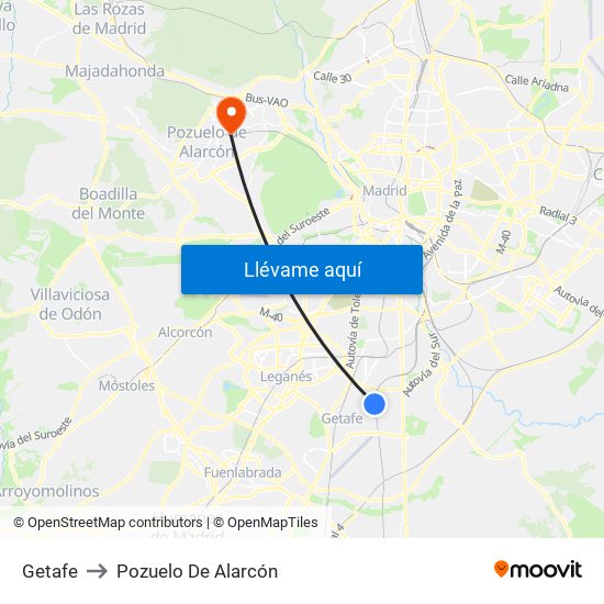 Getafe to Pozuelo De Alarcón map