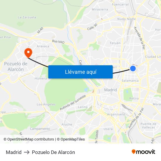 Madrid to Pozuelo De Alarcón map