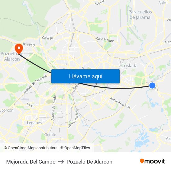 Mejorada Del Campo to Pozuelo De Alarcón map