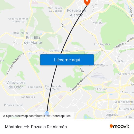 Móstoles to Pozuelo De Alarcón map