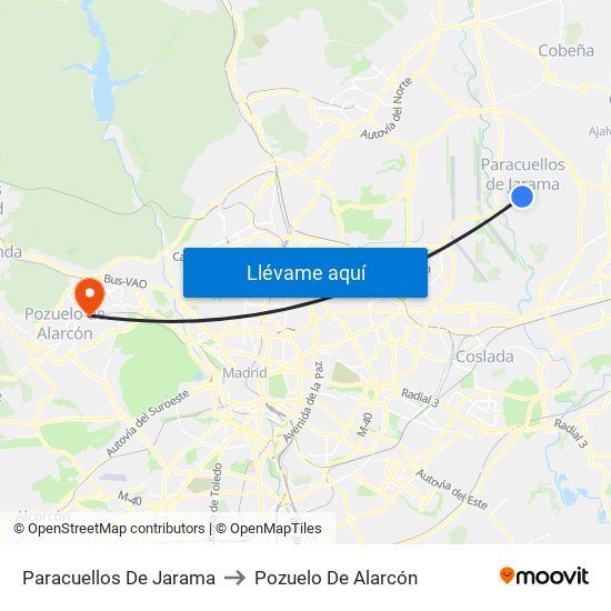 Paracuellos De Jarama to Pozuelo De Alarcón map