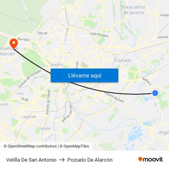 Velilla De San Antonio to Pozuelo De Alarcón map
