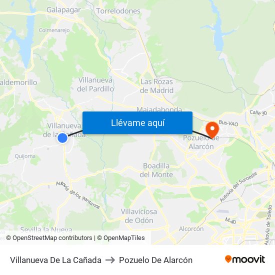 Villanueva De La Cañada to Pozuelo De Alarcón map