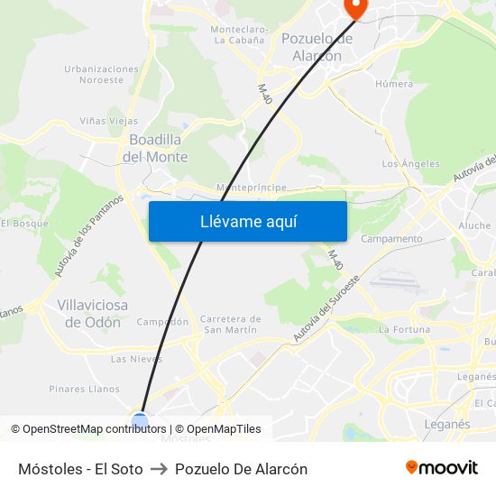 Móstoles - El Soto to Pozuelo De Alarcón map
