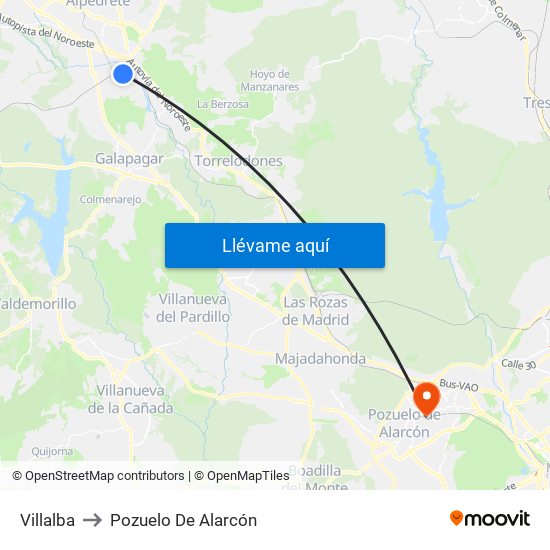Villalba to Pozuelo De Alarcón map