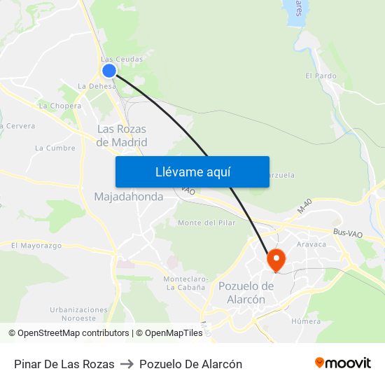 Pinar De Las Rozas to Pozuelo De Alarcón map