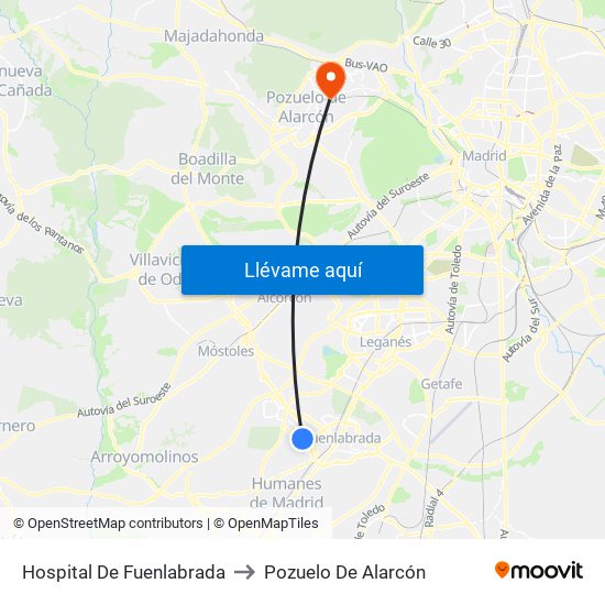 Hospital De Fuenlabrada to Pozuelo De Alarcón map