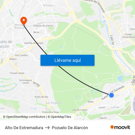 Alto De Extremadura to Pozuelo De Alarcón map