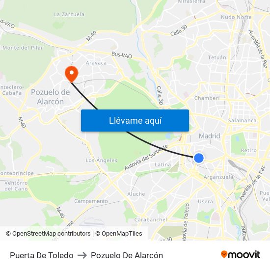 Puerta De Toledo to Pozuelo De Alarcón map