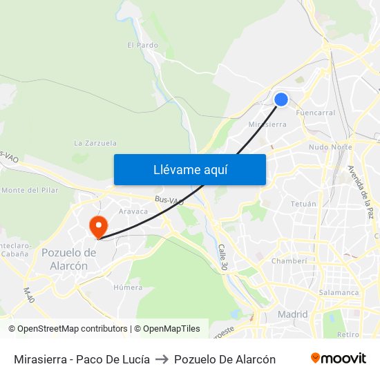 Mirasierra - Paco De Lucía to Pozuelo De Alarcón map