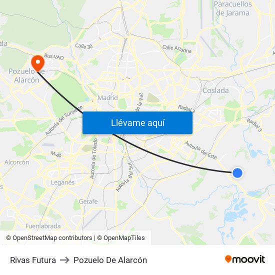 Rivas Futura to Pozuelo De Alarcón map
